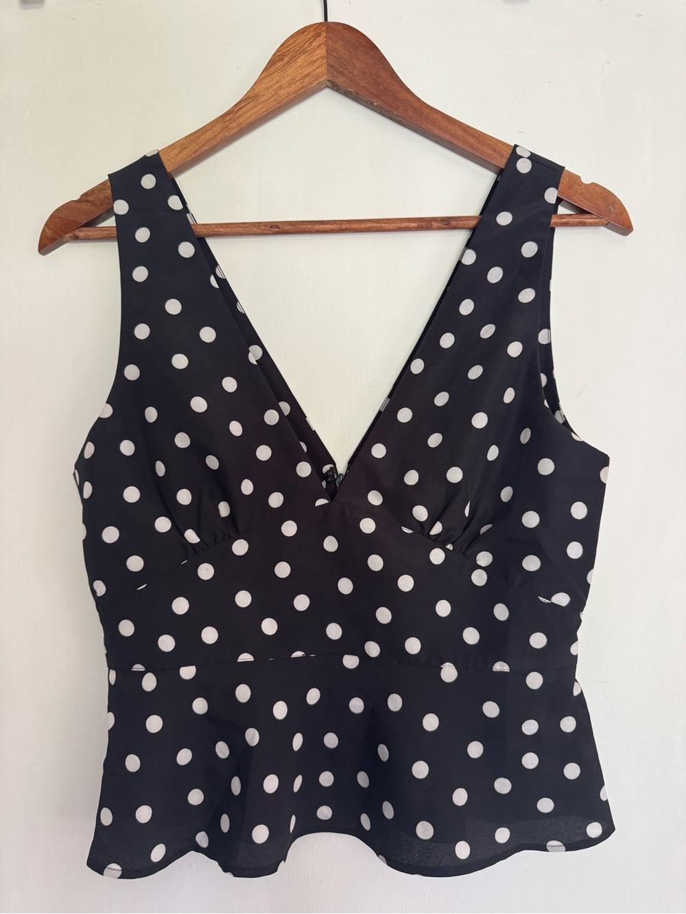 Ciao Lucia! Anam Black and White Polka Dot Peplum Tank Top